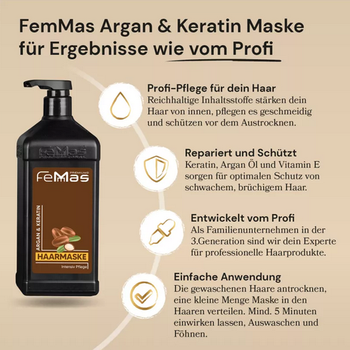 FemMas Argan & Keratin Maske 1000 ml mit Pumpe