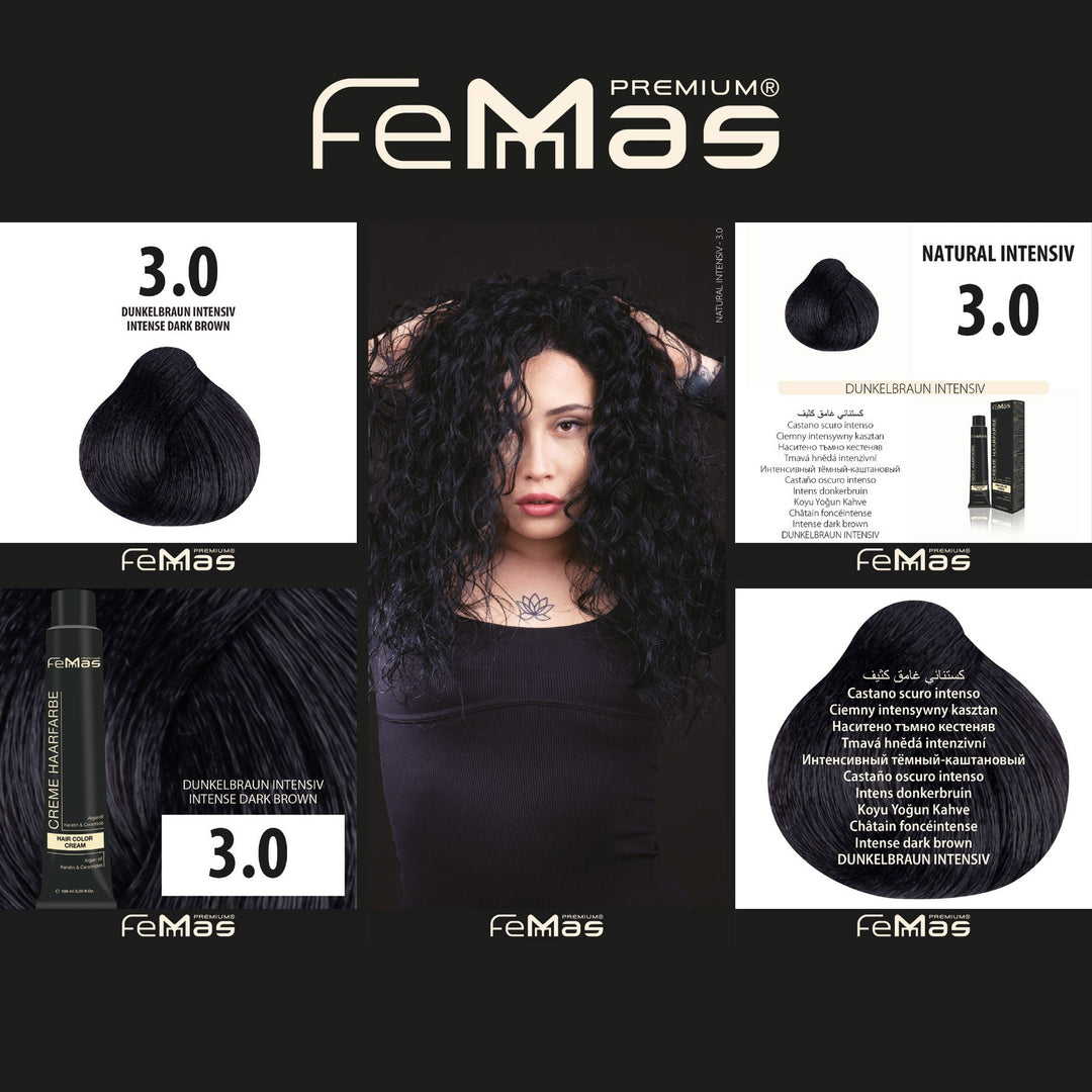 FemMas Haarfarbe 100ml - Dunkelbraun intensiv (Farbcode: 3.0)