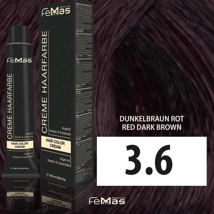 FemMas Haarfarbe 100ml - Dunkelbraun rot (Farbcode: 3.6)