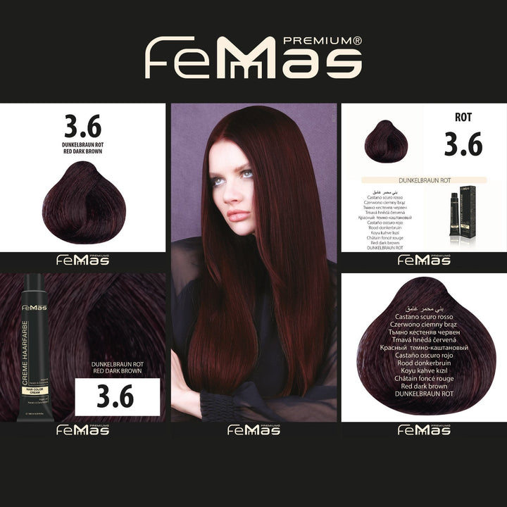 FemMas Haarfarbe 100ml - Dunkelbraun rot (Farbcode: 3.6)