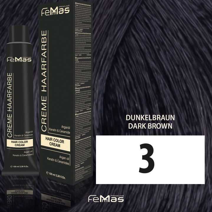 FemMas Haarfarbe 100ml - Dunkelbraun (Farbcode: 3)