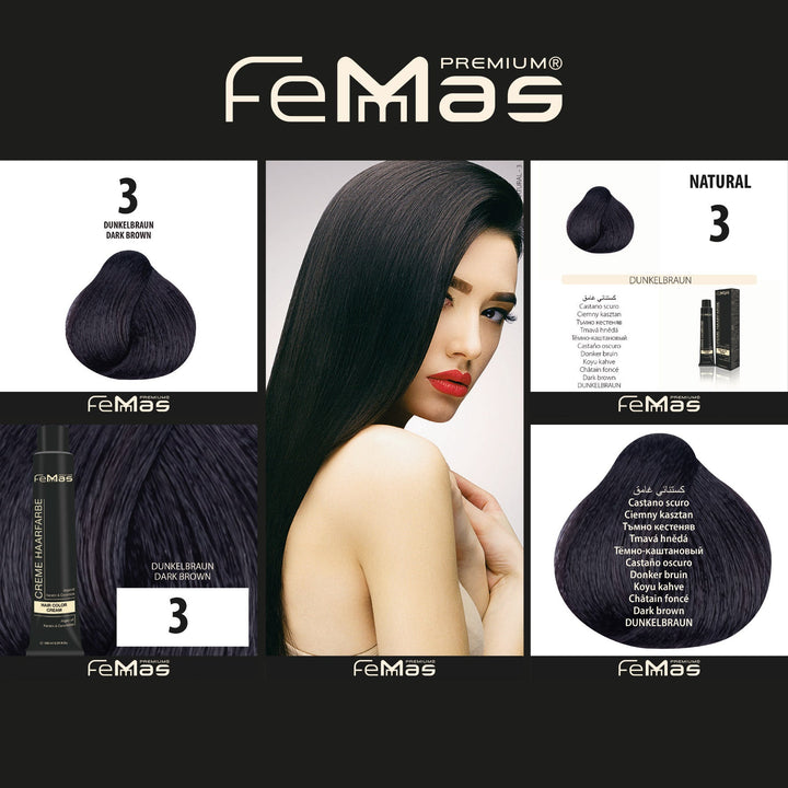 FemMas Haarfarbe 100ml - Dunkelbraun (Farbcode: 3)