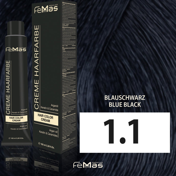 FemMas Haarfarbe 100ml - Blauschwarz (Farbcode: 1.1)