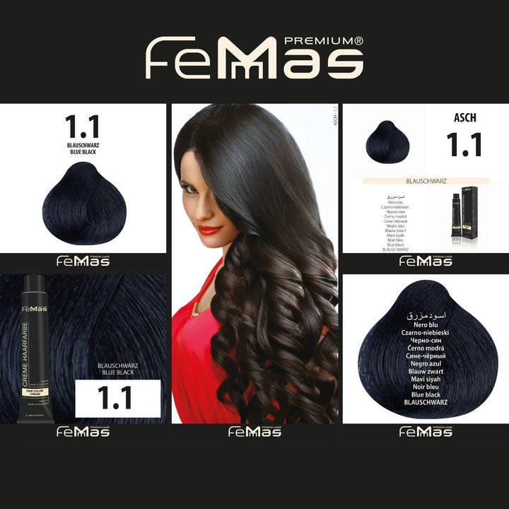 FemMas Haarfarbe 100ml - Blauschwarz (Farbcode: 1.1)