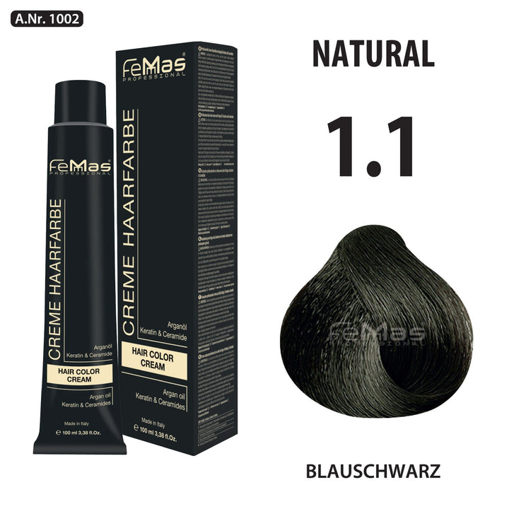 FemMas Haarfarbe 100ml - Blauschwarz (Farbcode: 1.1)